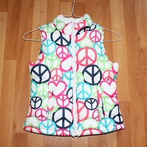 Old Navy Girls Puffer Down Vest Peace Sign L 10/12